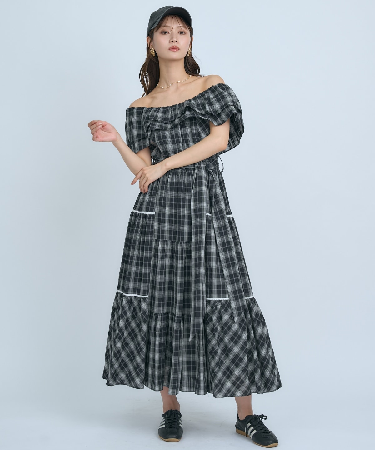 【先行予約受付中】オフショルチェックフレアワンピース