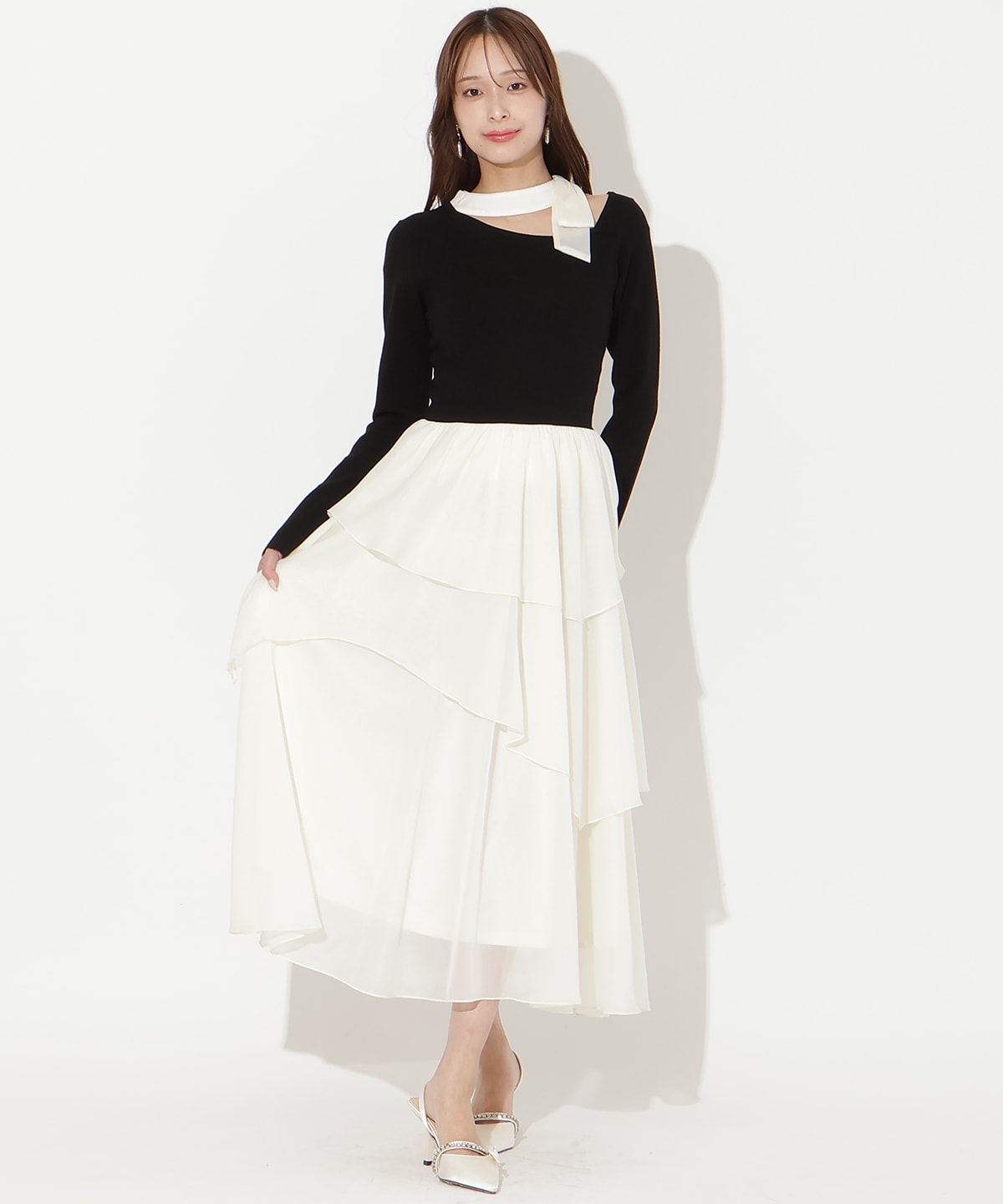 【先行予約受付中】リボン付きニットドッキングワンピース