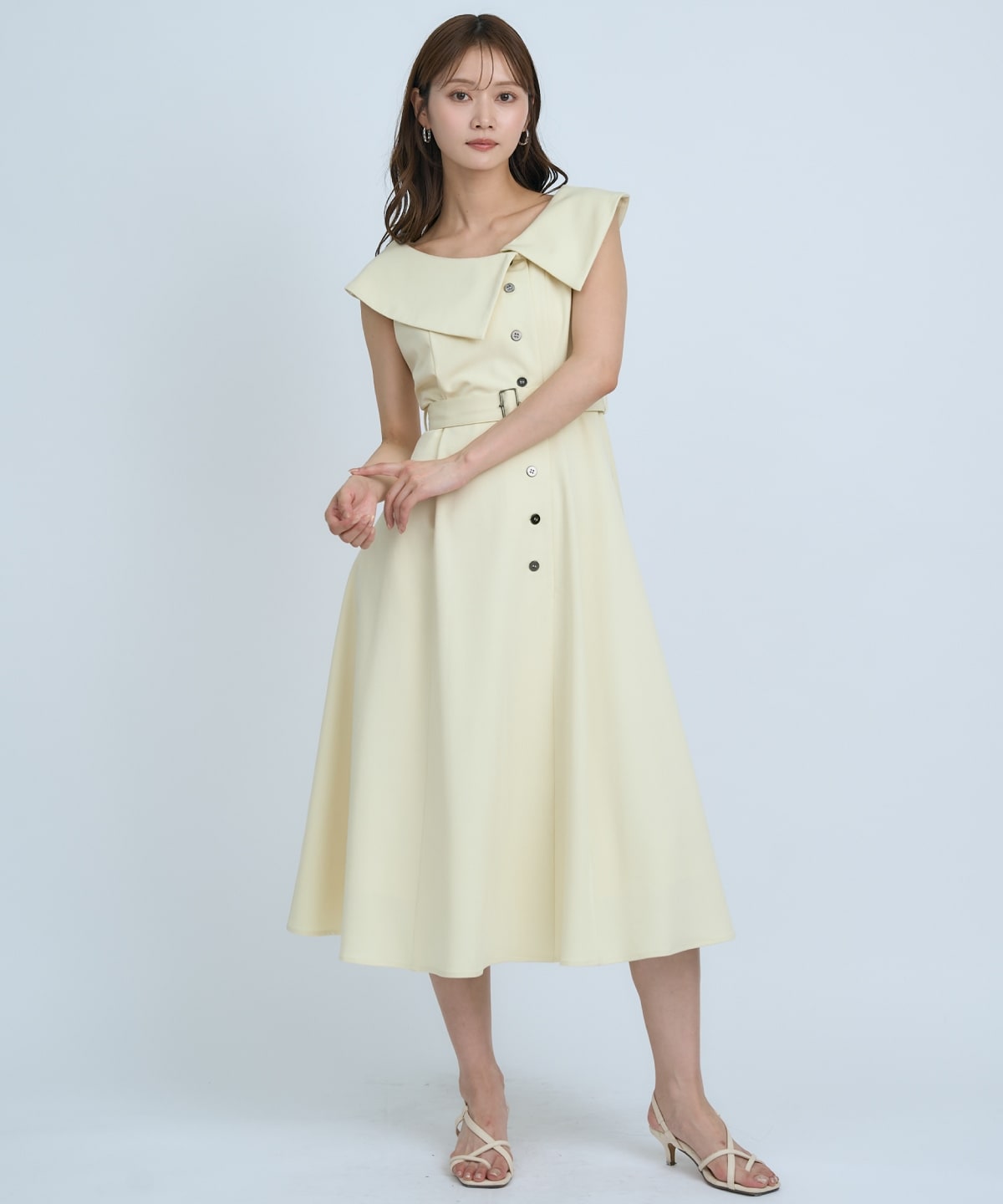 【先行予約受付中】アシメビックカラー前ボタンワンピース