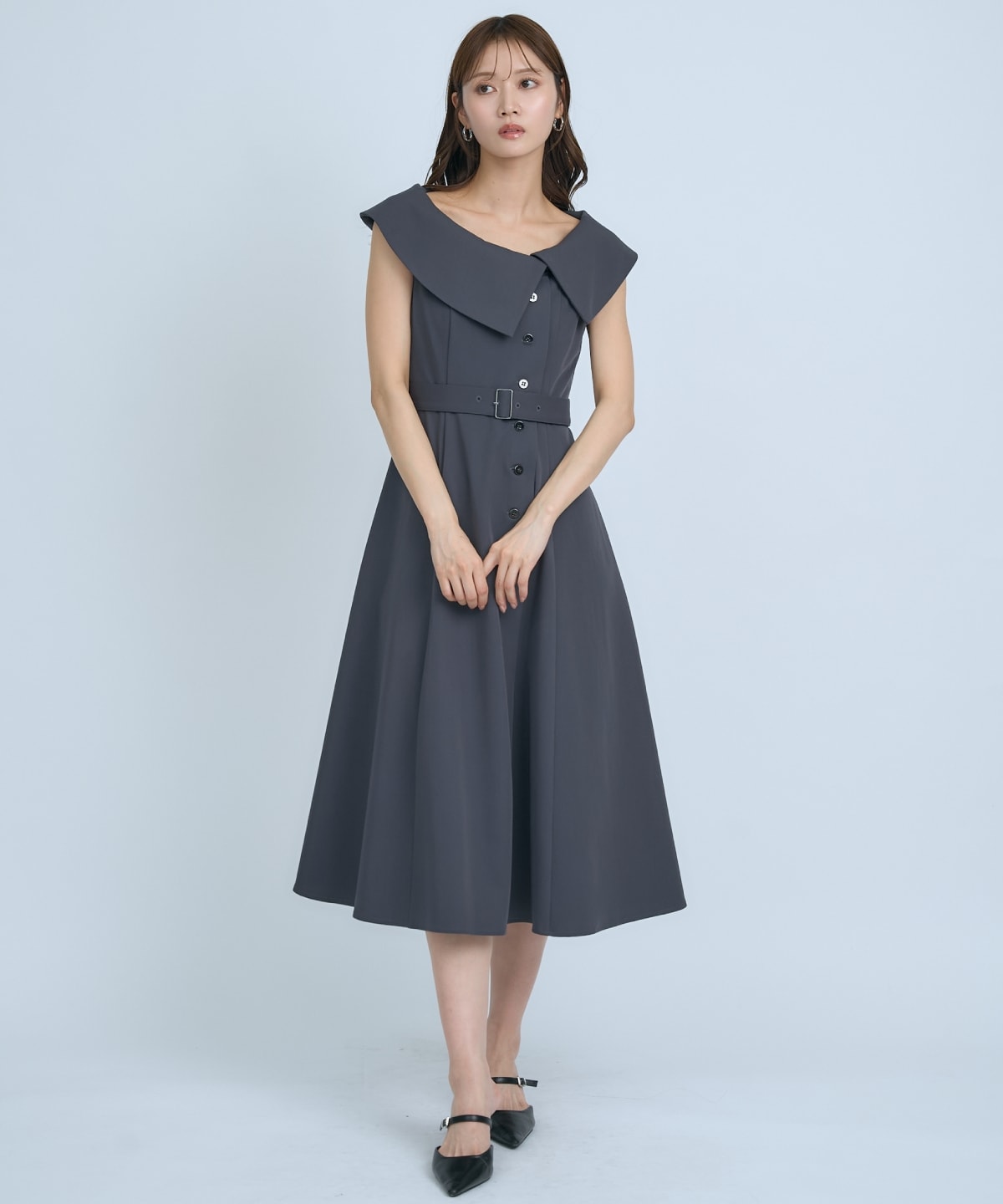 【先行予約受付中】アシメビックカラー前ボタンワンピース