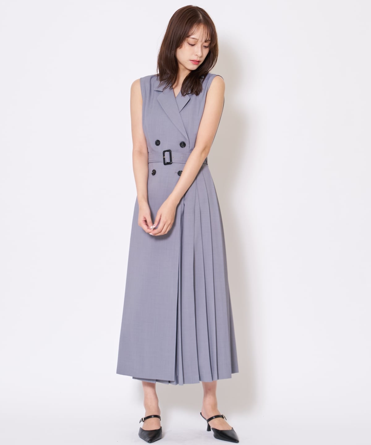 【先行予約受付中】アシメプリーツロングジレワンピース