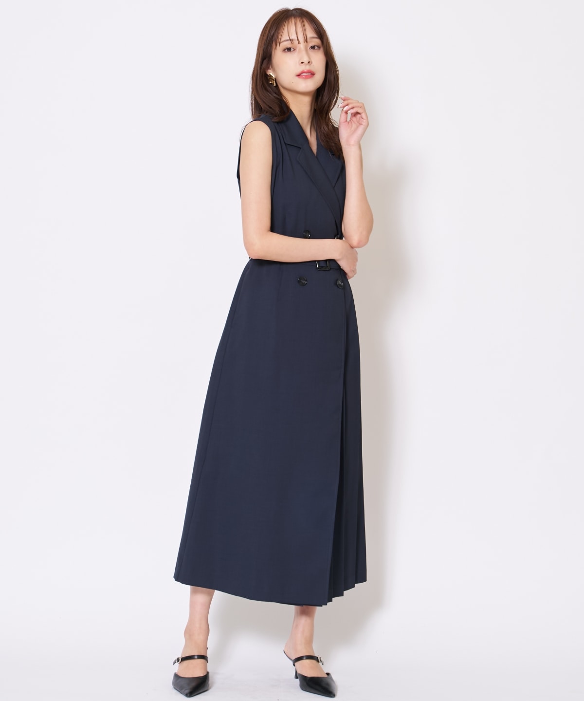 【先行予約受付中】アシメプリーツロングジレワンピース