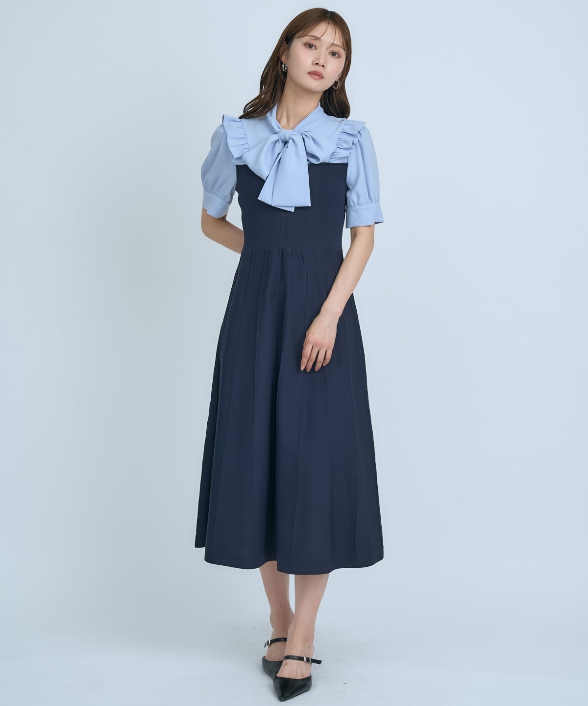 【先行予約受付中】ニットビスチェ風ボウタイワンピース