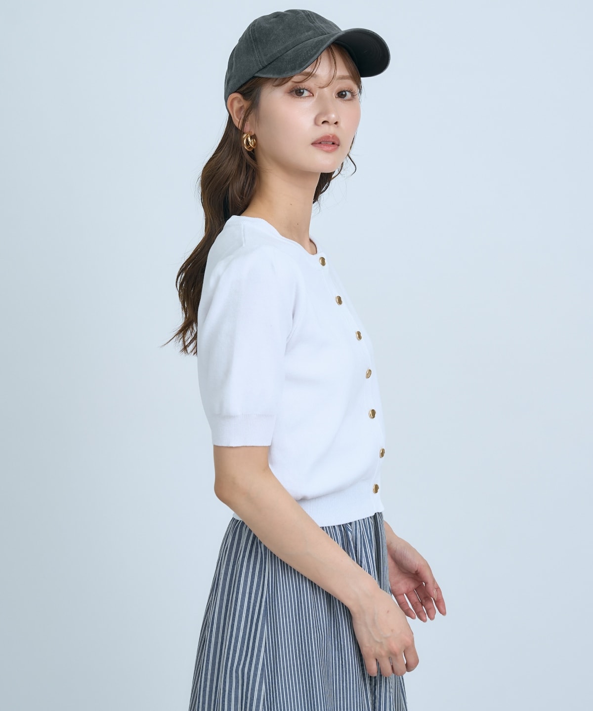 【先行予約受付中】異素材リボン半袖ニットカーディガン