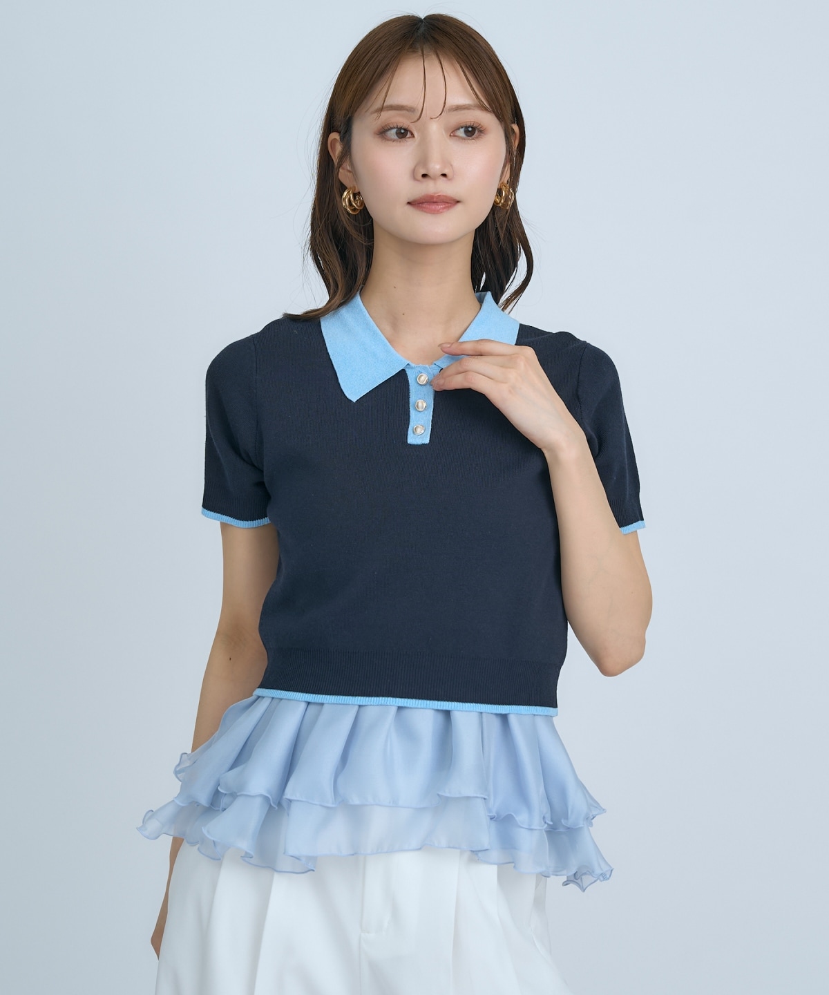 【先行予約受付中】ポロニットプルオーバー×ペプラムキャミソール