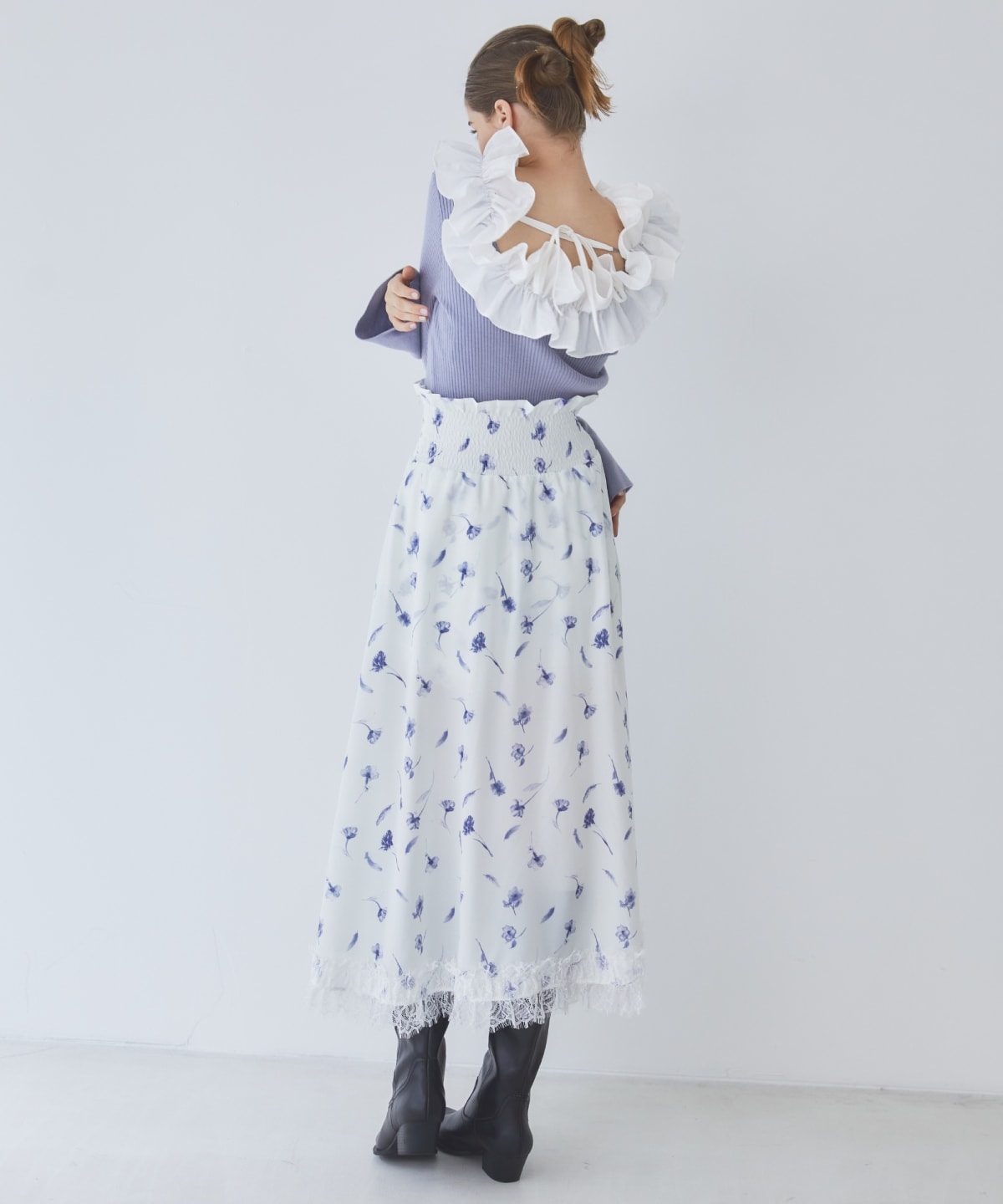 フェザープリントスリットスカショートパン