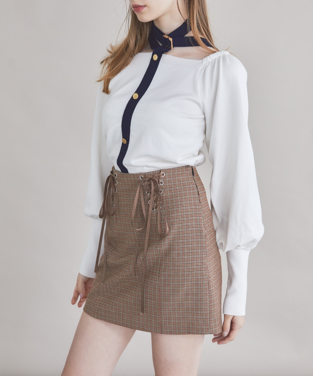 リボンレースアップミニスカート