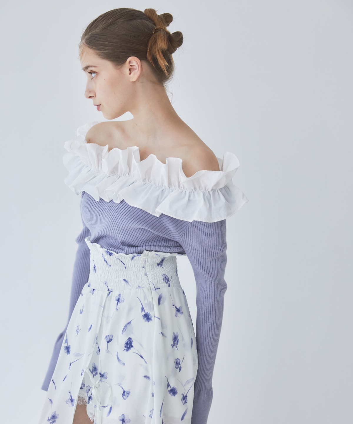 フリルドッキングリブニット