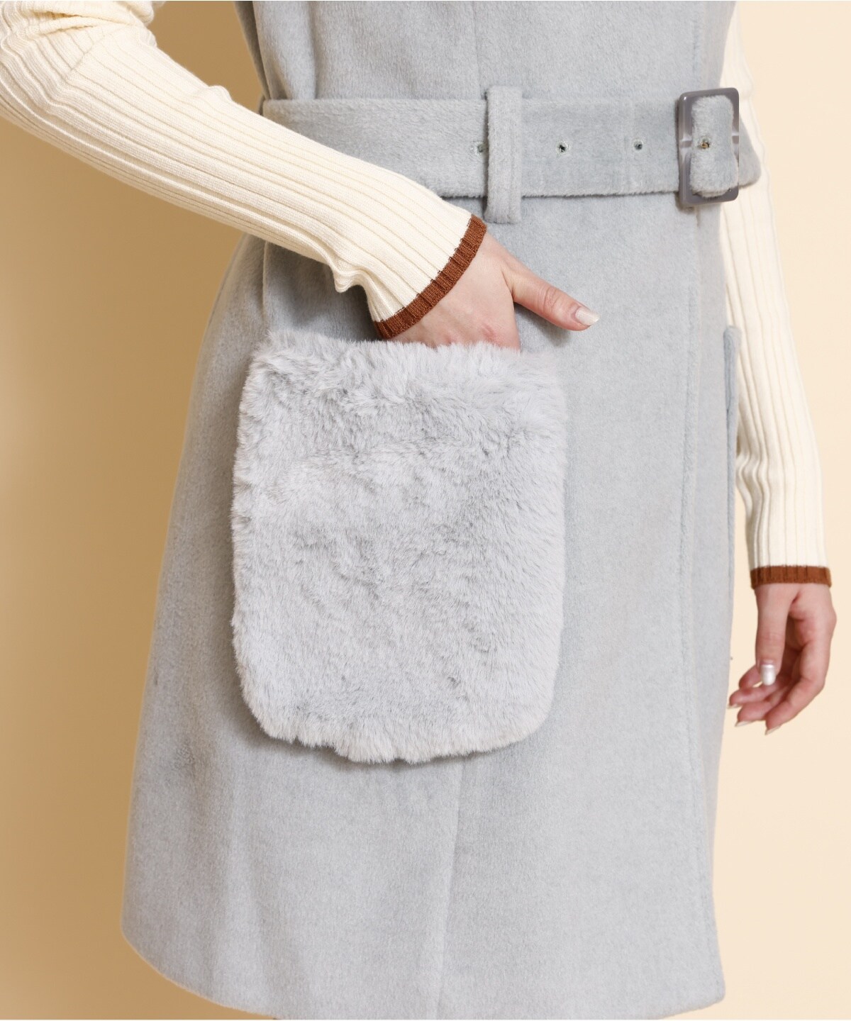 ファーカラースリットスリーブコート