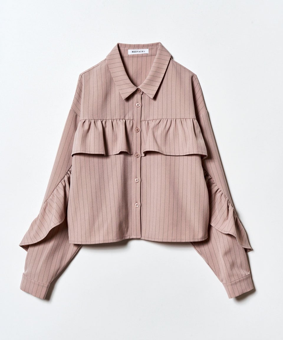 フリルラインストライプブラウス