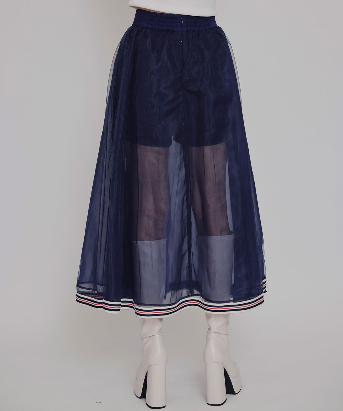 ［FILA×REDYAZEL］チュールレイヤードショートパンツ×トリコロールラインスリットロングスカート