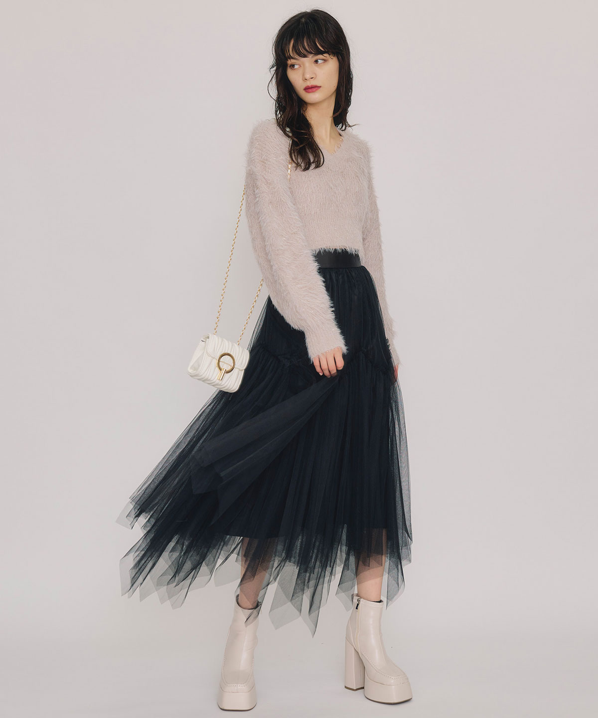チュールフレアロングスカート