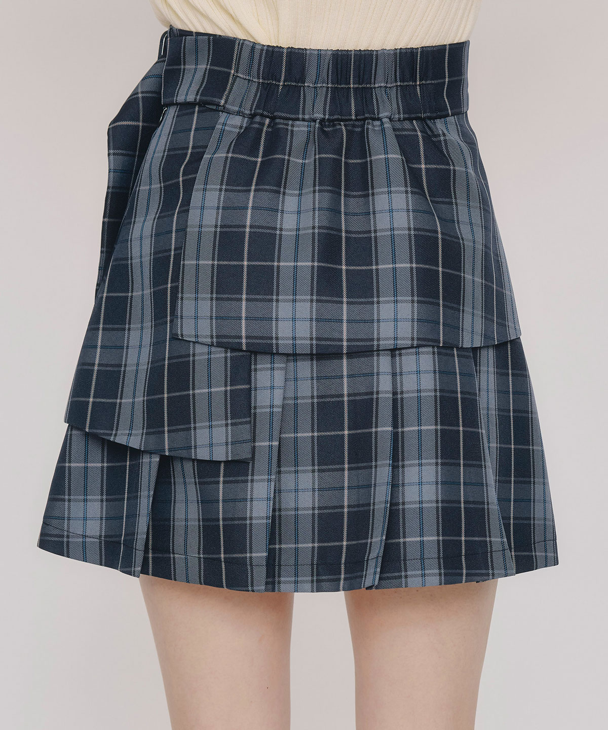 レイヤードライクチェックプリーツミニスカート