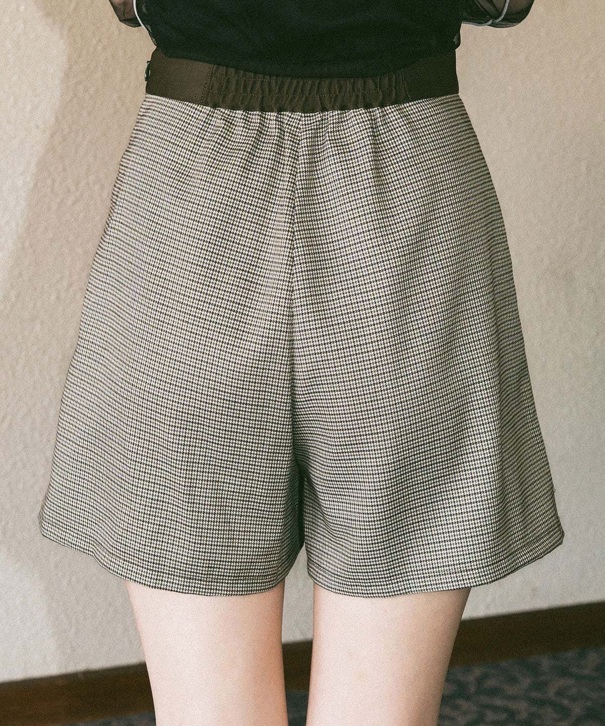 【セットアップ可能】グレンチェックミニラップスカートライクショートパンツ