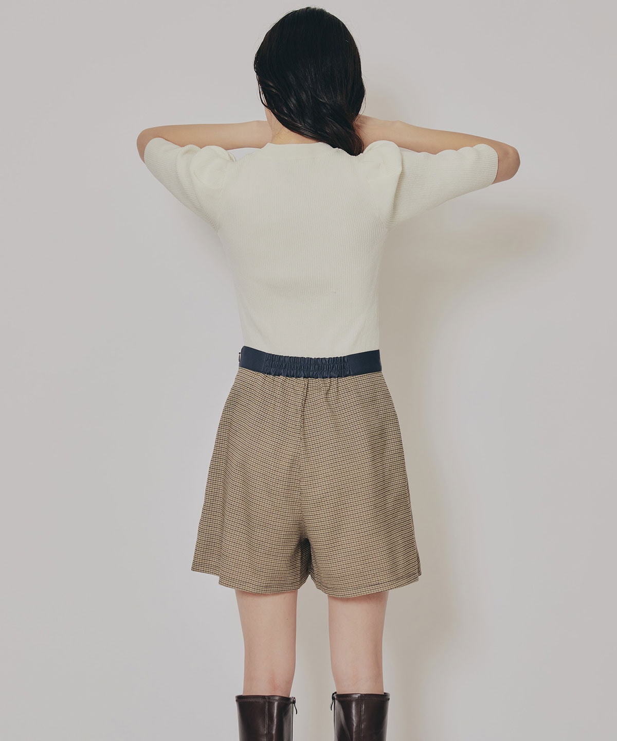 【セットアップ可能】グレンチェックミニラップスカートライクショートパンツ