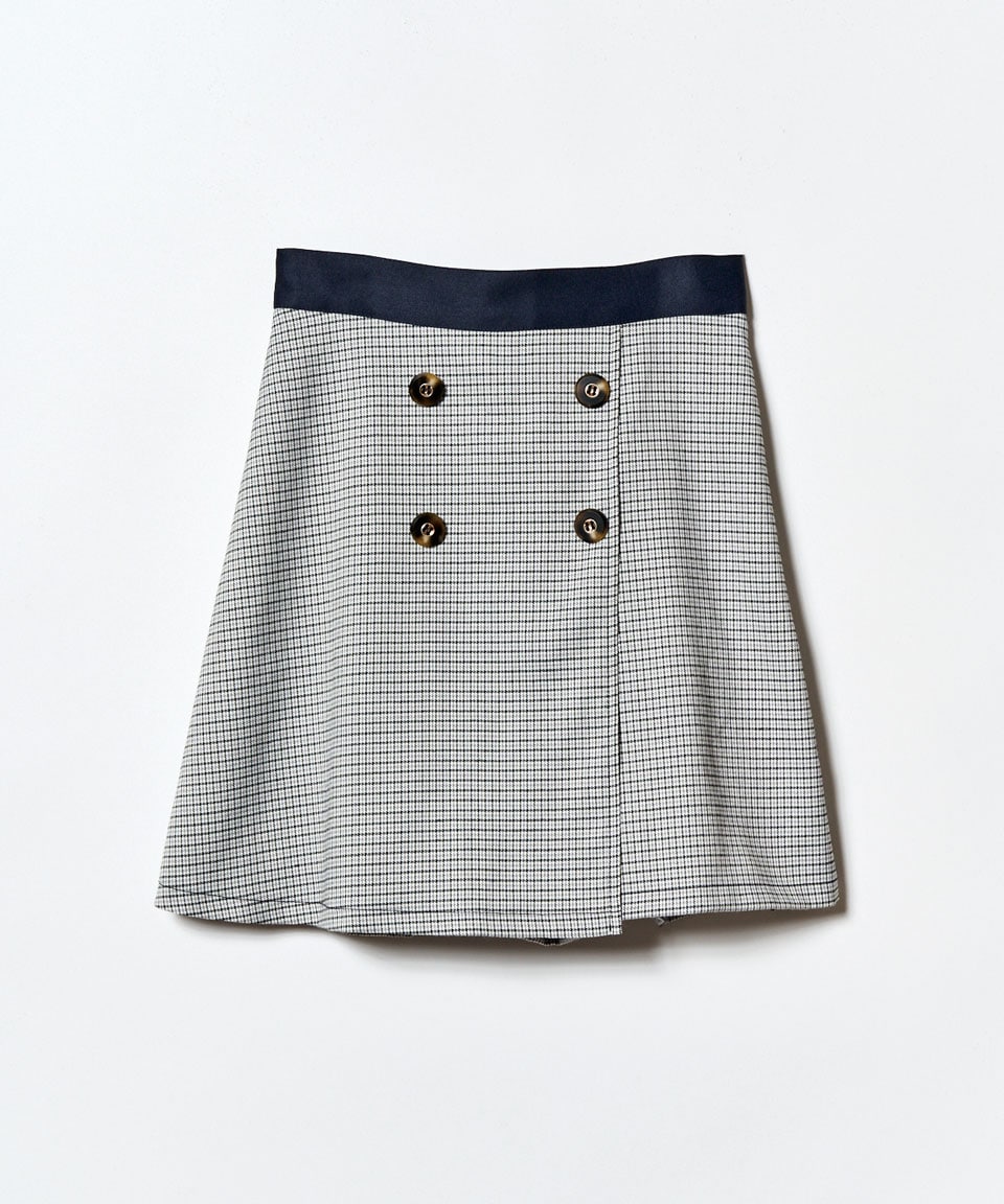 【セットアップ可能】グレンチェックミニラップスカートライクショートパンツ