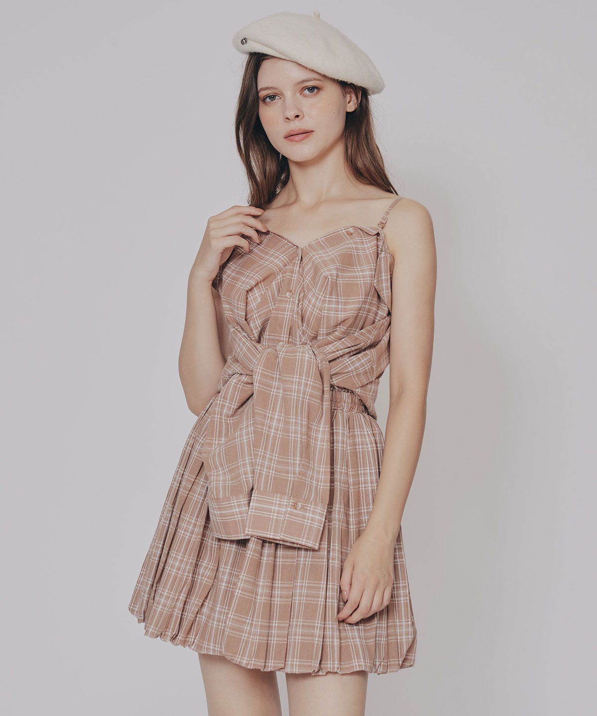 マルチWAYチェックブラウス×バルーンスカートセットアップ