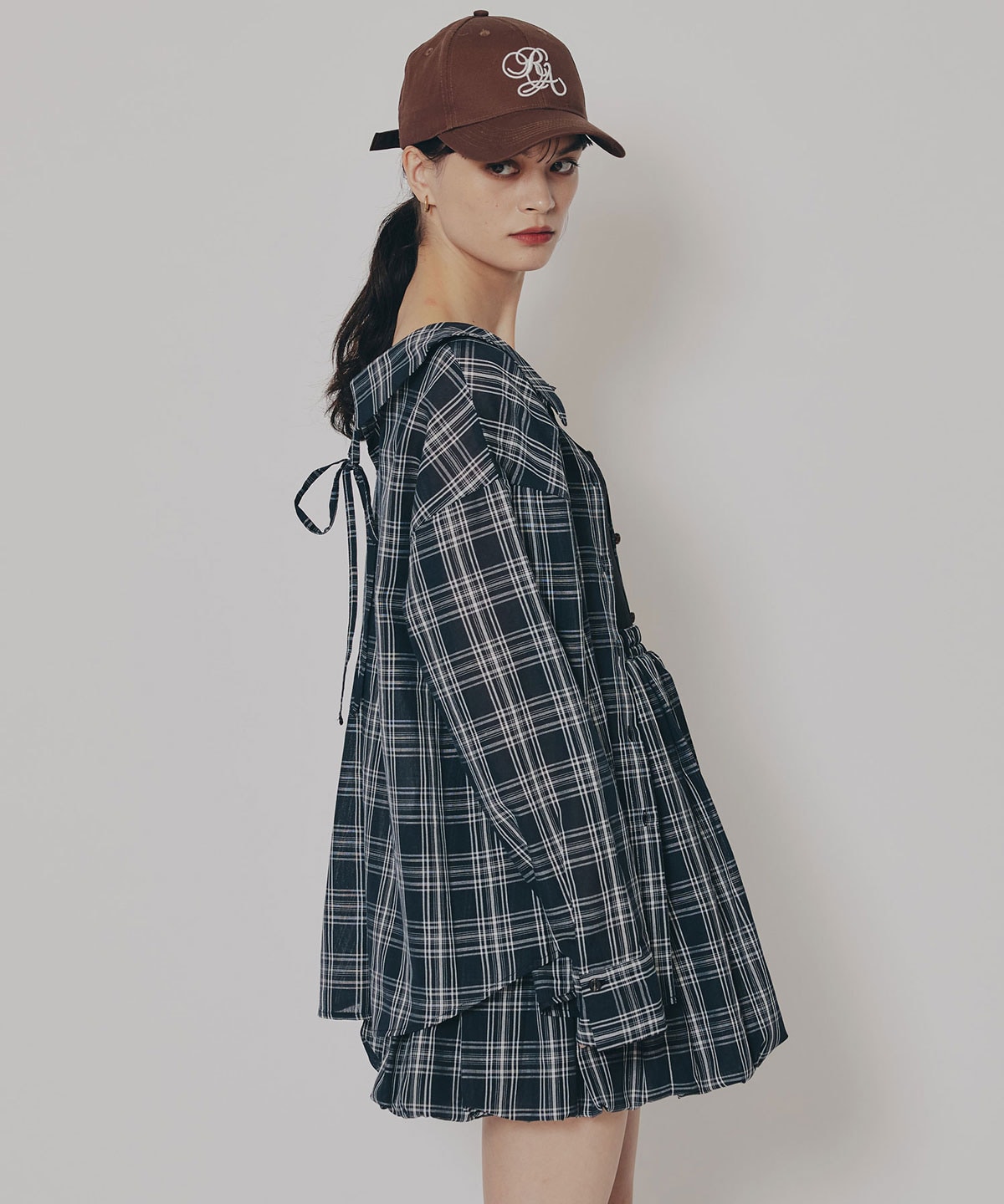 マルチWAYチェックブラウス×バルーンスカートセットアップ