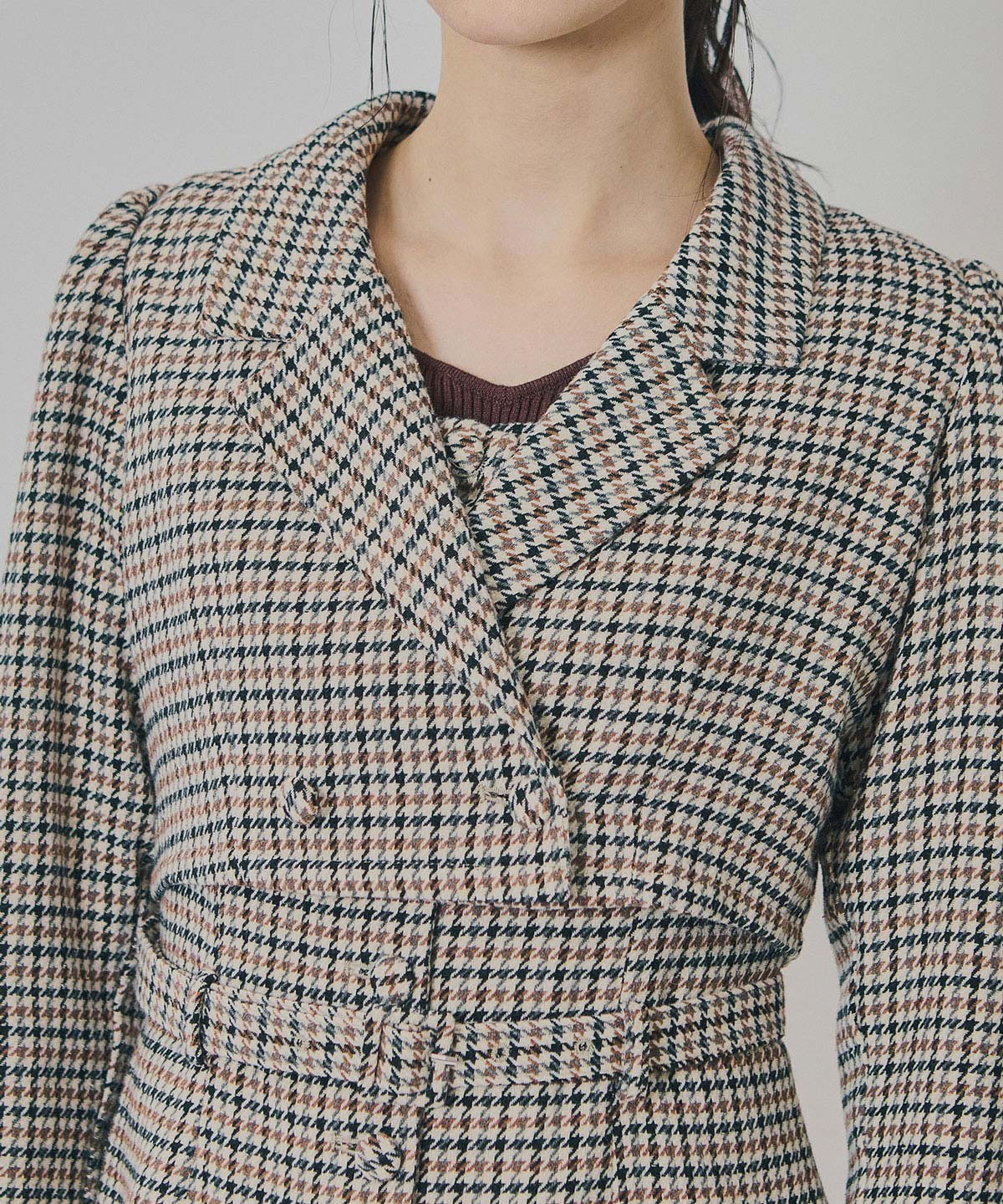 ハウンドトゥースショートジャケット×ミニワンピース