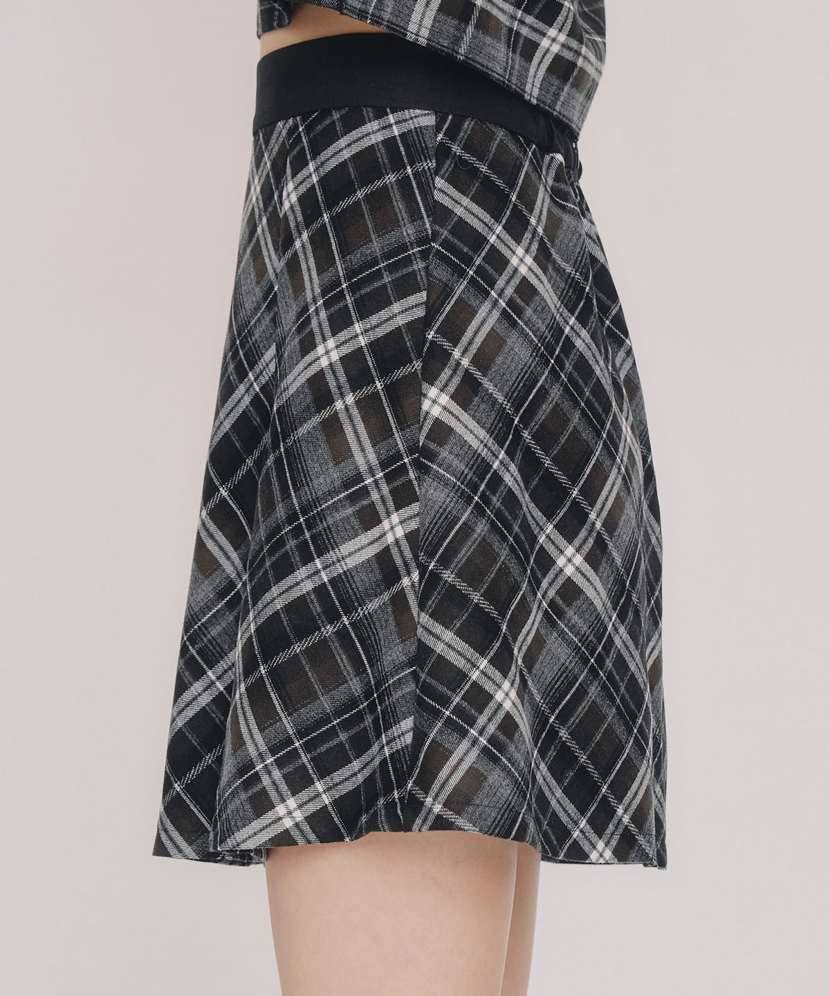 バイアスチェックショートブラウス×プリーツミニスカートセットアップ