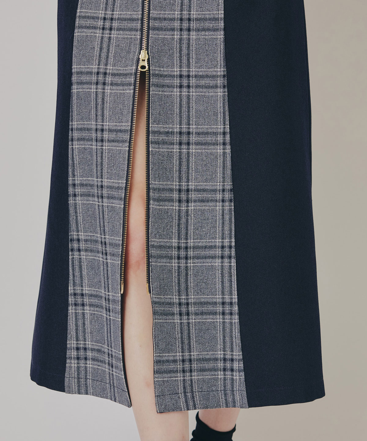 フロントジップバイカラーチェックワンピース