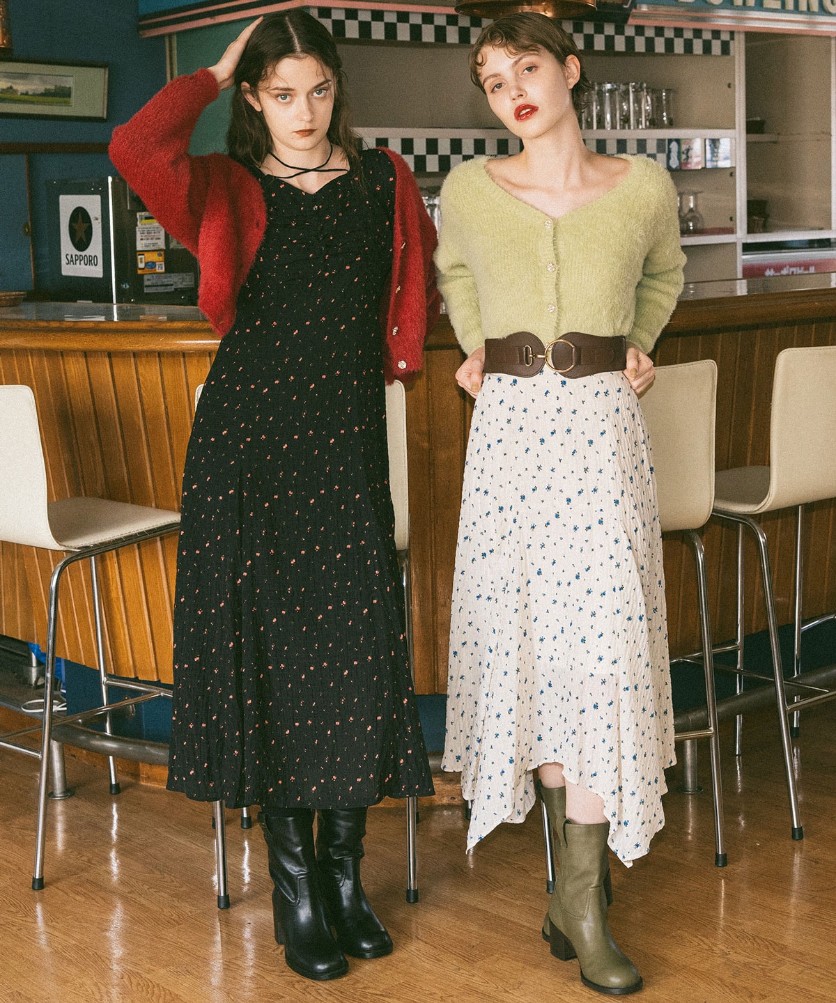 ミニフラワーイレヘムロングワンピース