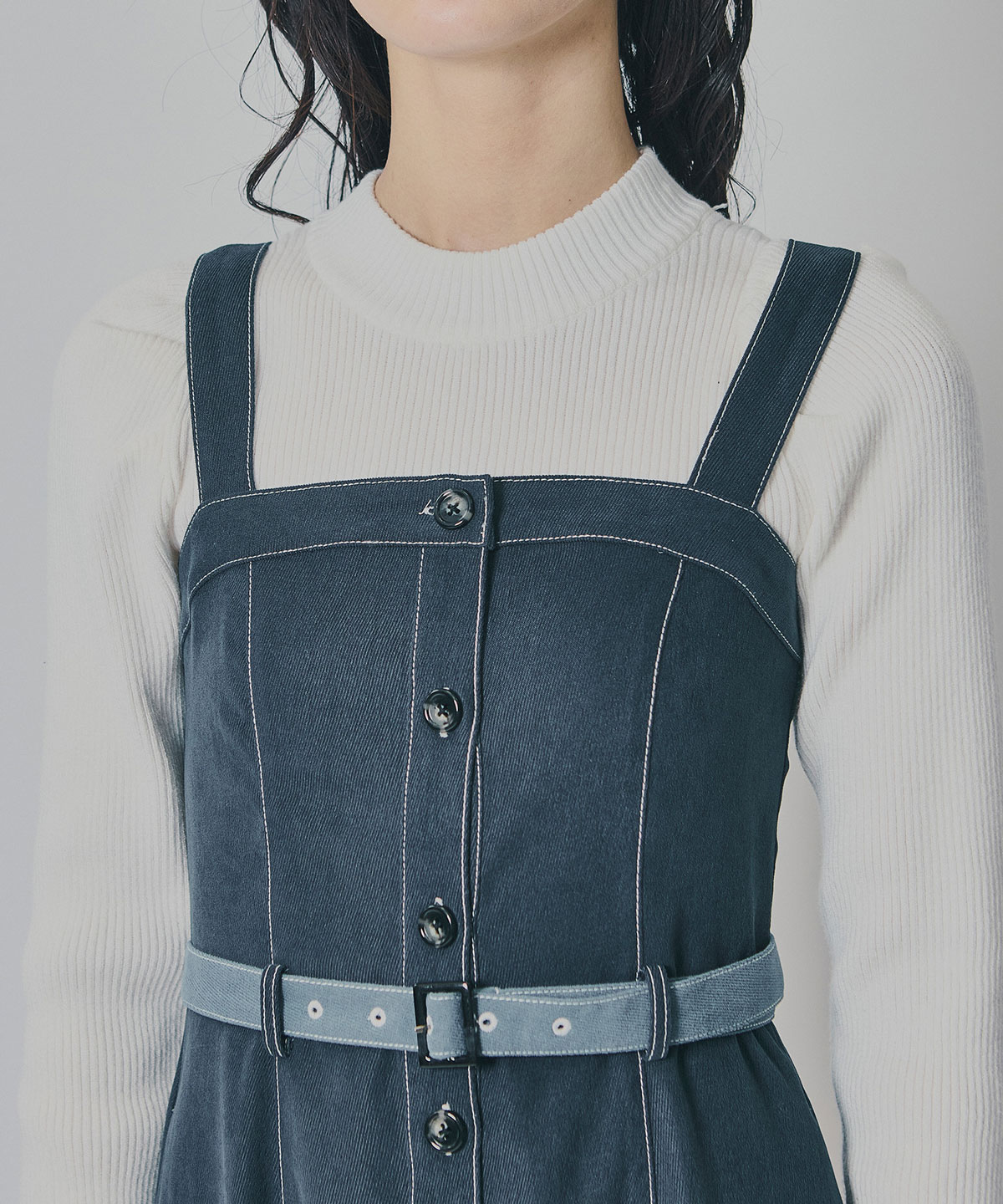 スエードライクショートジャケット×バイカラーワンピースセットアップ