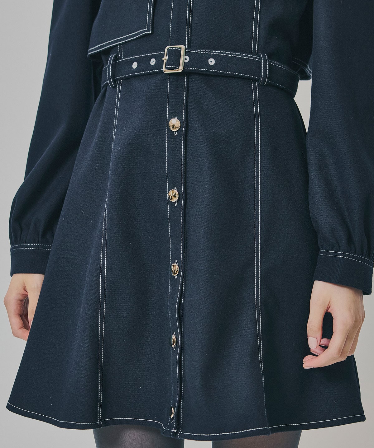 バイカラーステッチラインミニワンピース