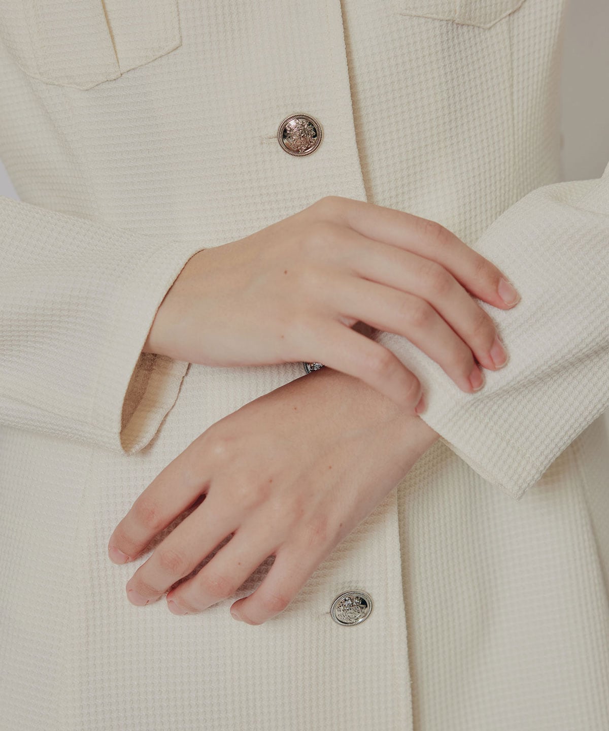 エンブレムボタンマイクロワッフルシャツワンピース