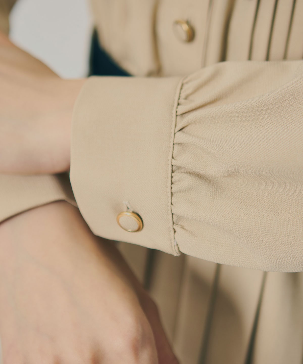 プリーツボウタイシャツロングワンピース