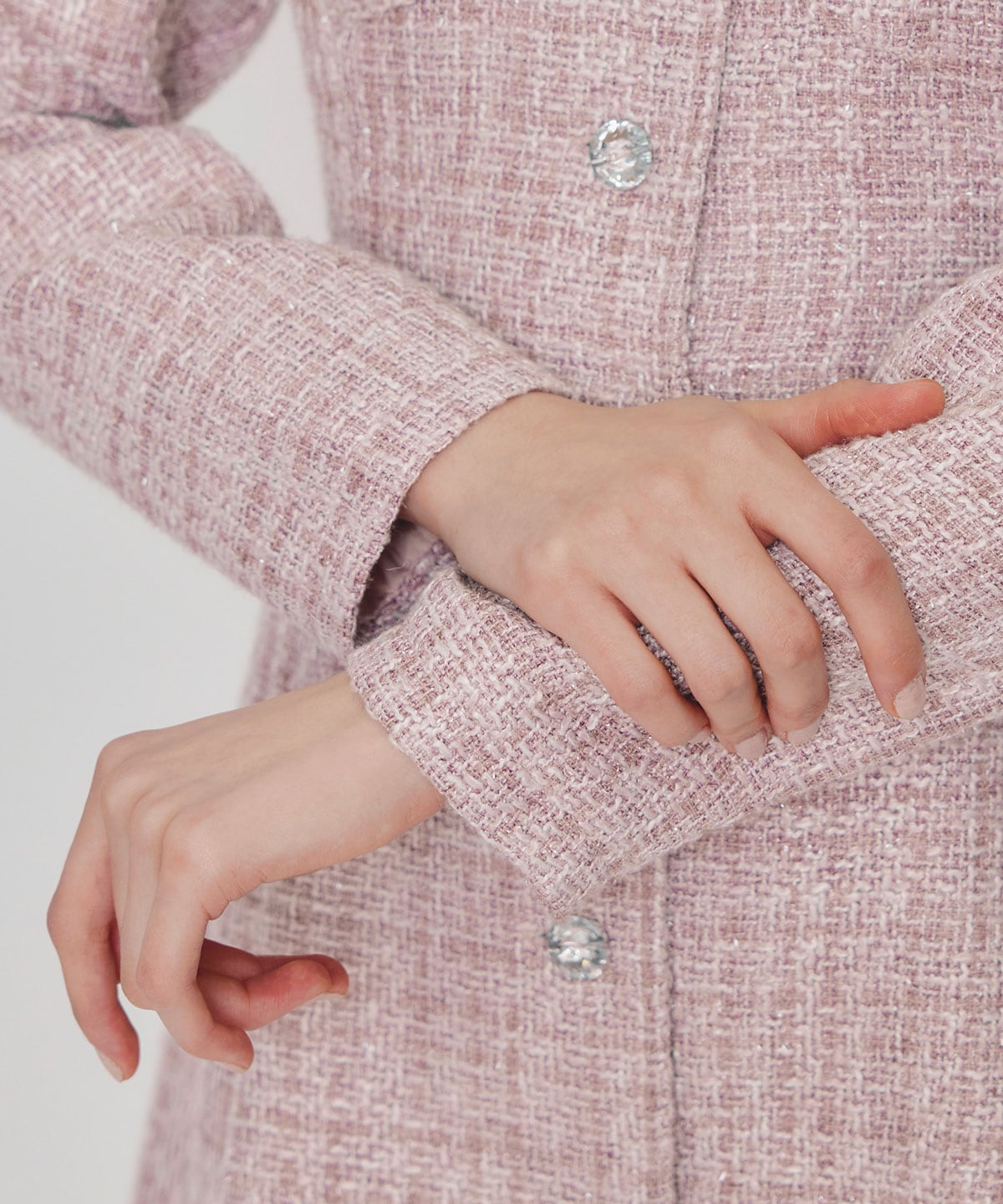 ビジューボタンファンシーツイードシャツミニワンピース