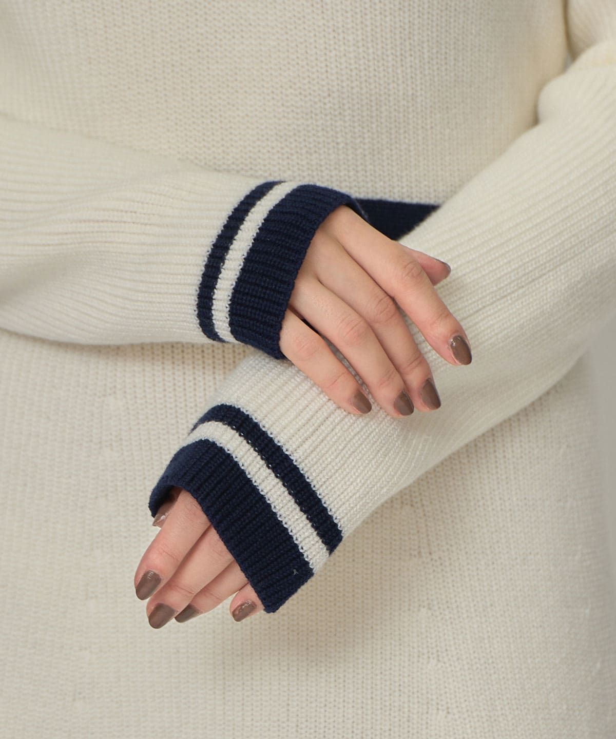 バイカラーポロニットロングスリーブミニワンピース