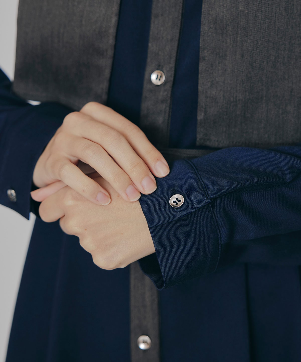 カラーブロッキングシャツロングフレアワンピース