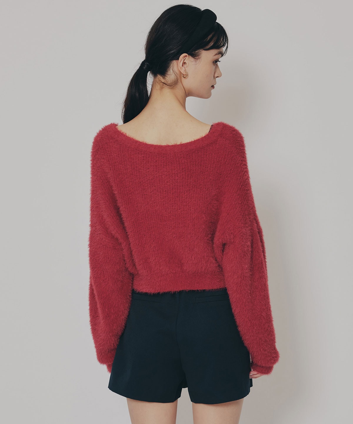 フェザーヤーンビジューボタンカーディガン