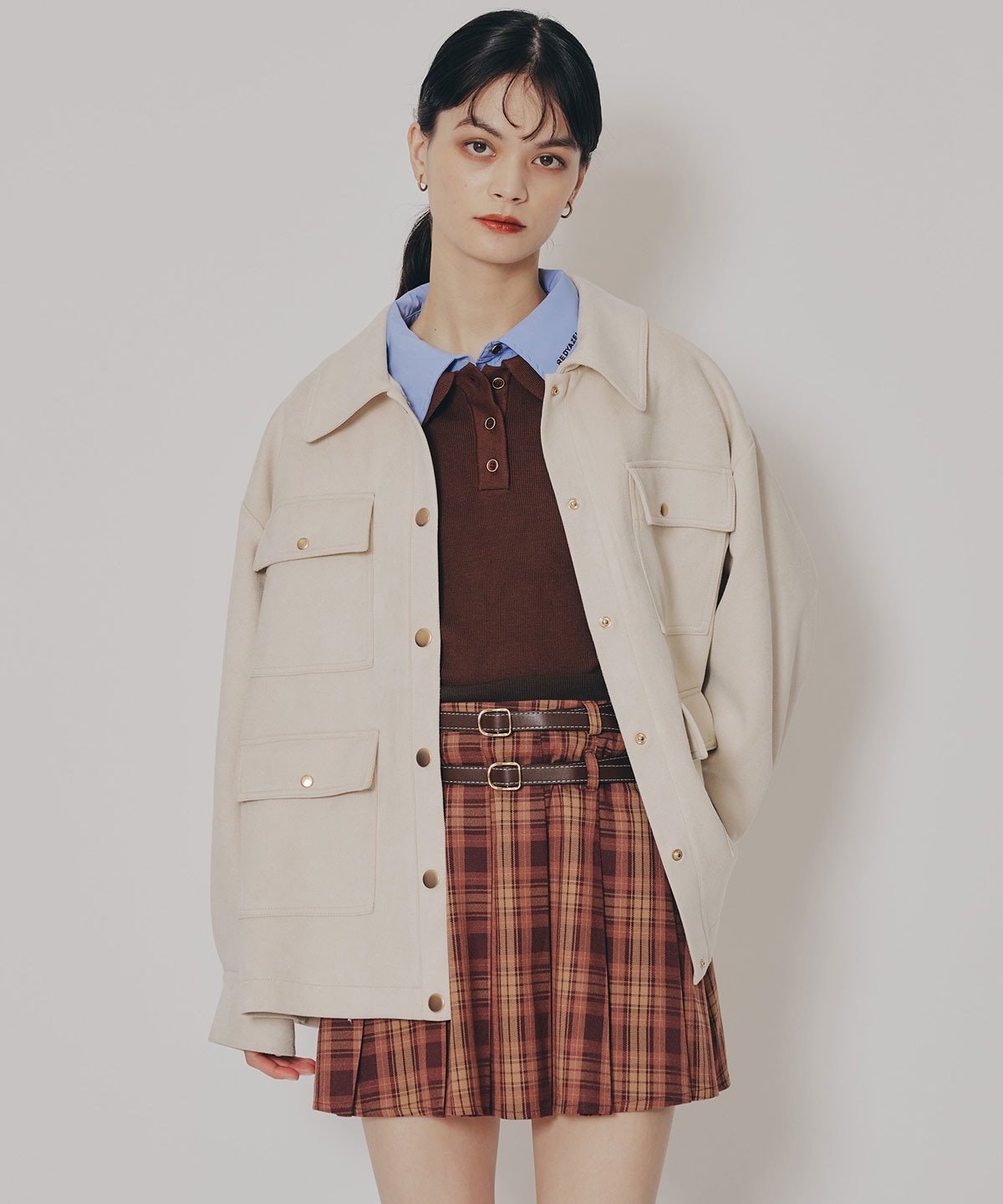 ダブルカラーポロニットトップス