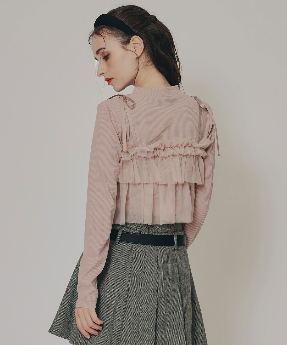 リボンチュールフリルビスチェニットトップス