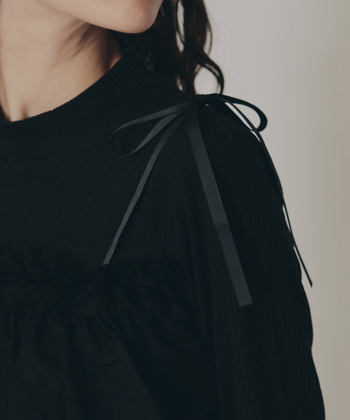 リボンチュールフリルビスチェニットトップス