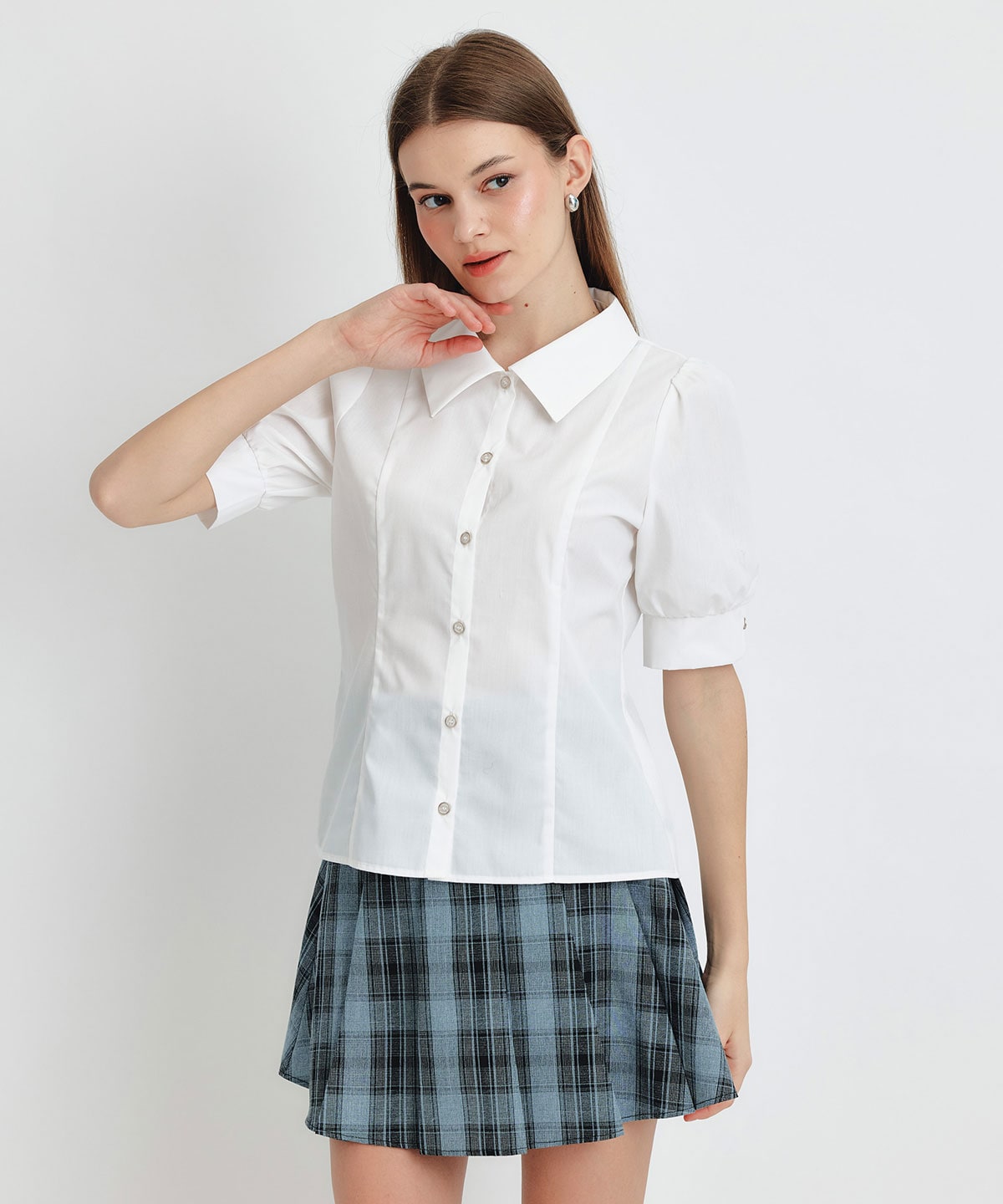 ロゴリボンパフスリーブブラウス