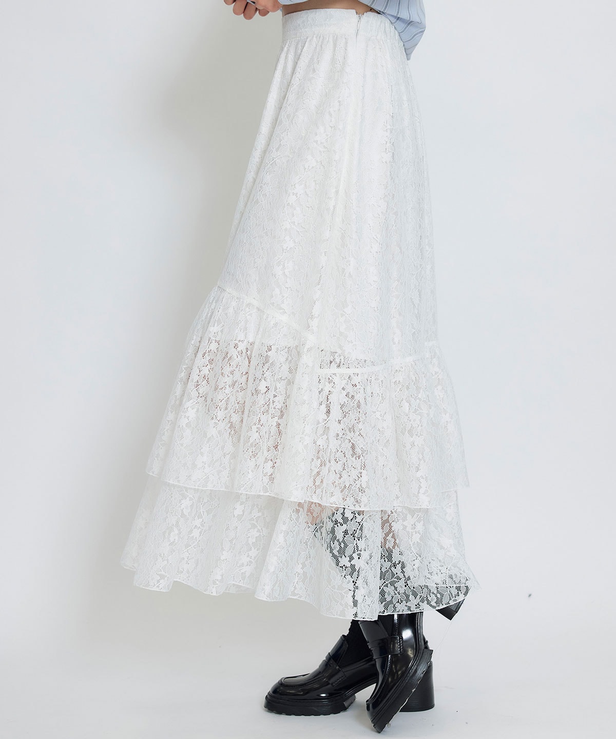 スリットレースフレアロングスカート