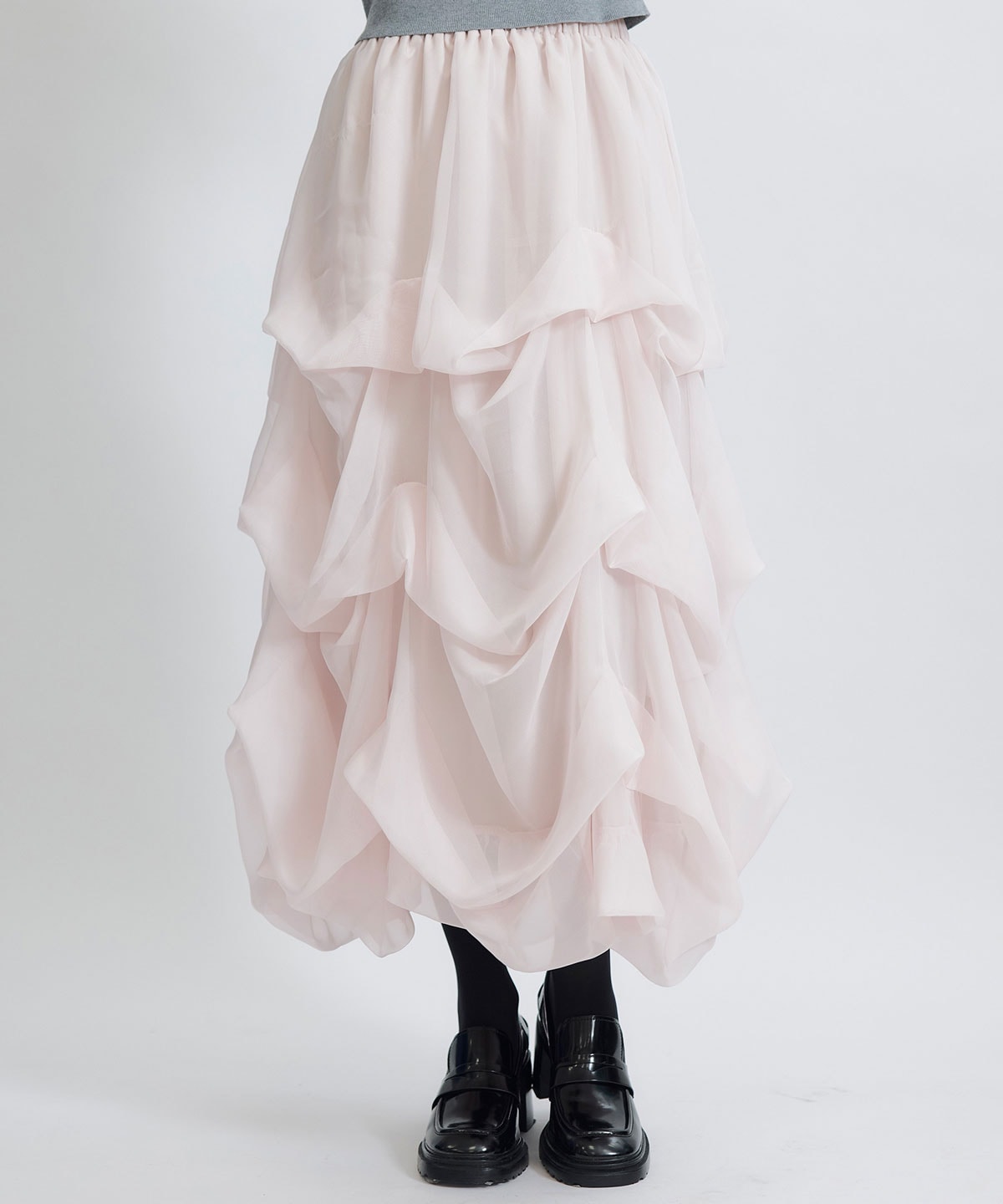 タックバルーンボリュームシフォンロングスカート