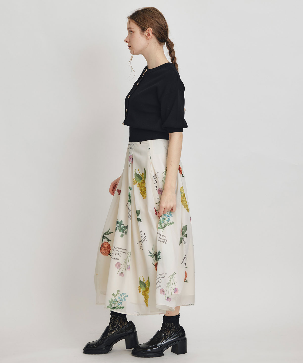 【Sheer Flower Series】シアーフラワータックフレアロングスカート