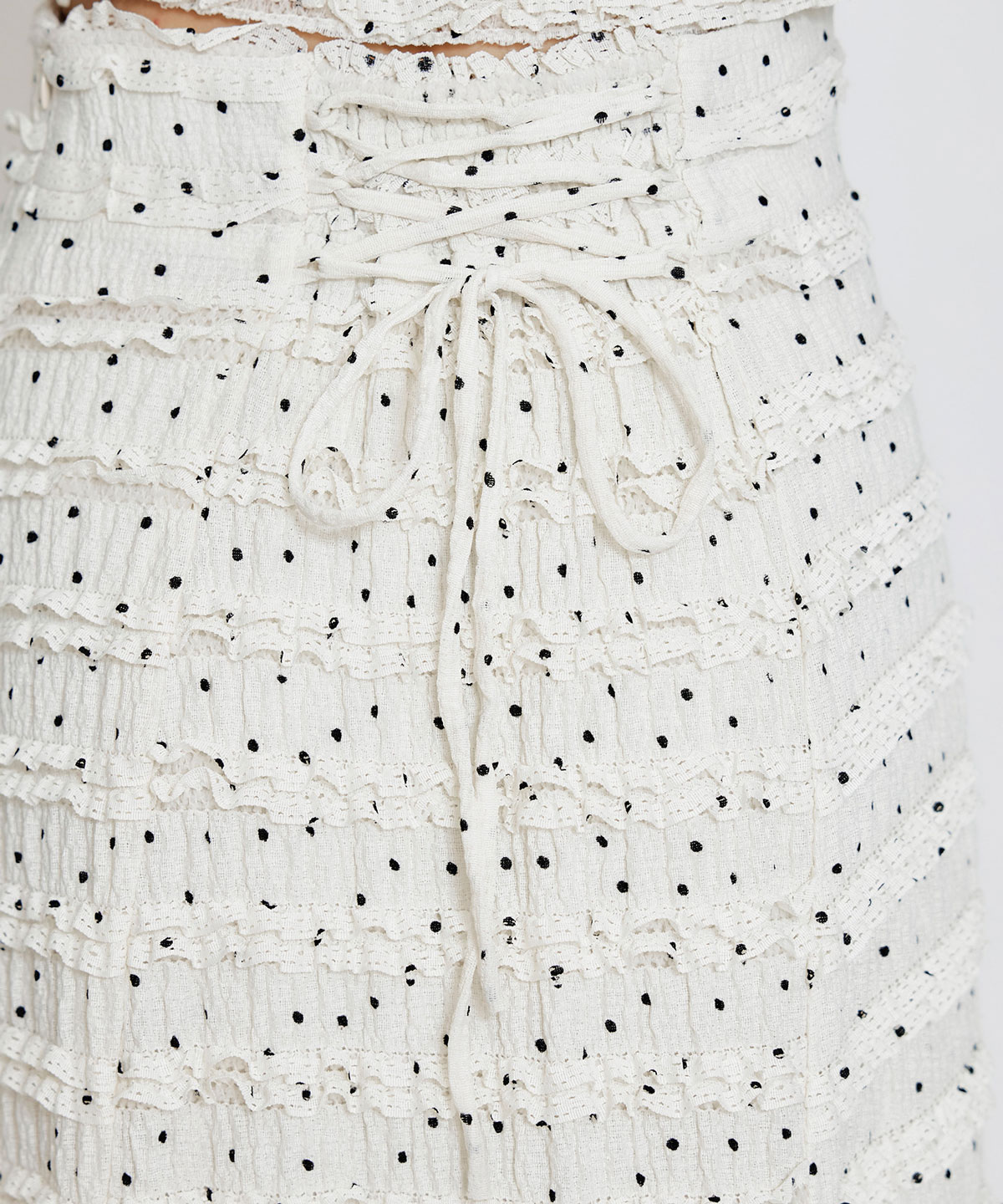 ミニフリルZIPブラウス×ミニフリルフレアロングスカートセットアップ