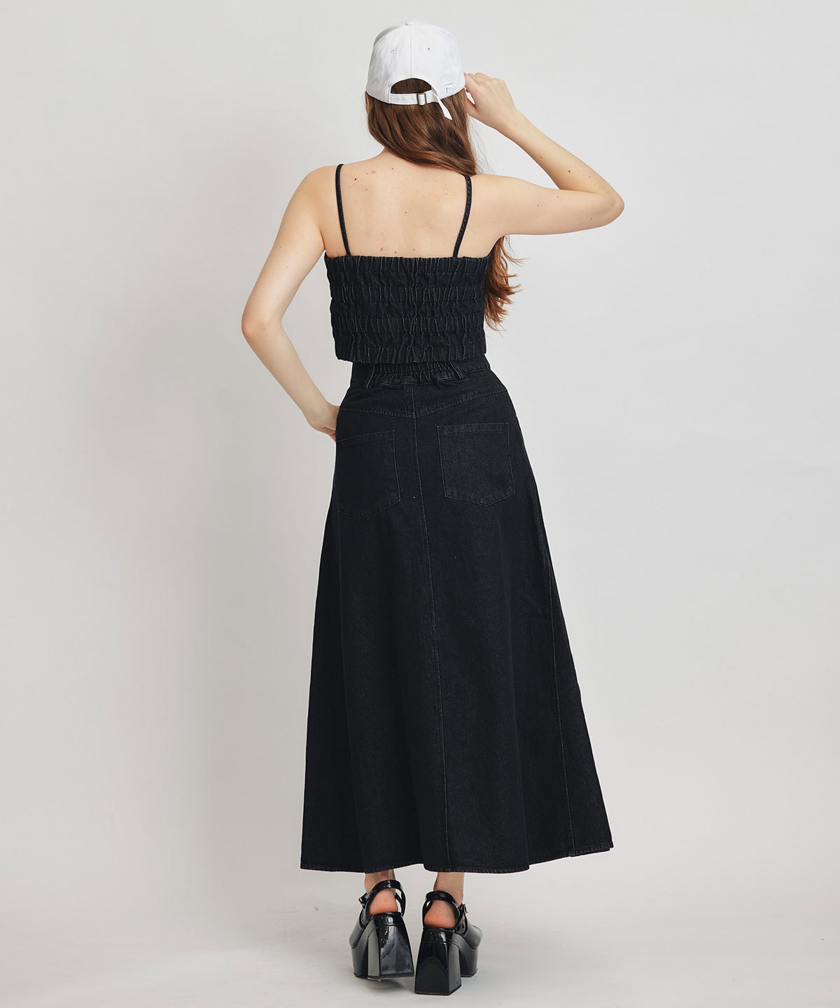 【Chemical Wash Series】ケミカルウォッシュデニムショートビスチェ×ZIPフレアロングスカート