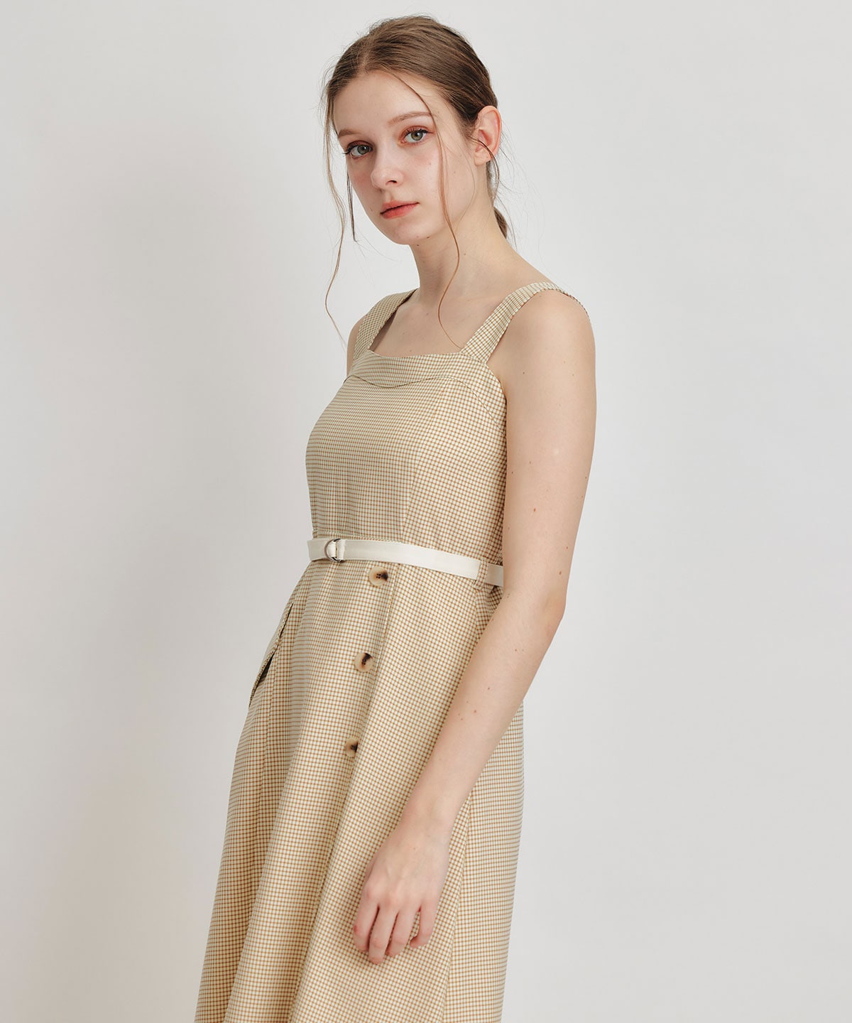 チェックショートジャケットｘアクセントベルトフレアロングワンピースセットアップ