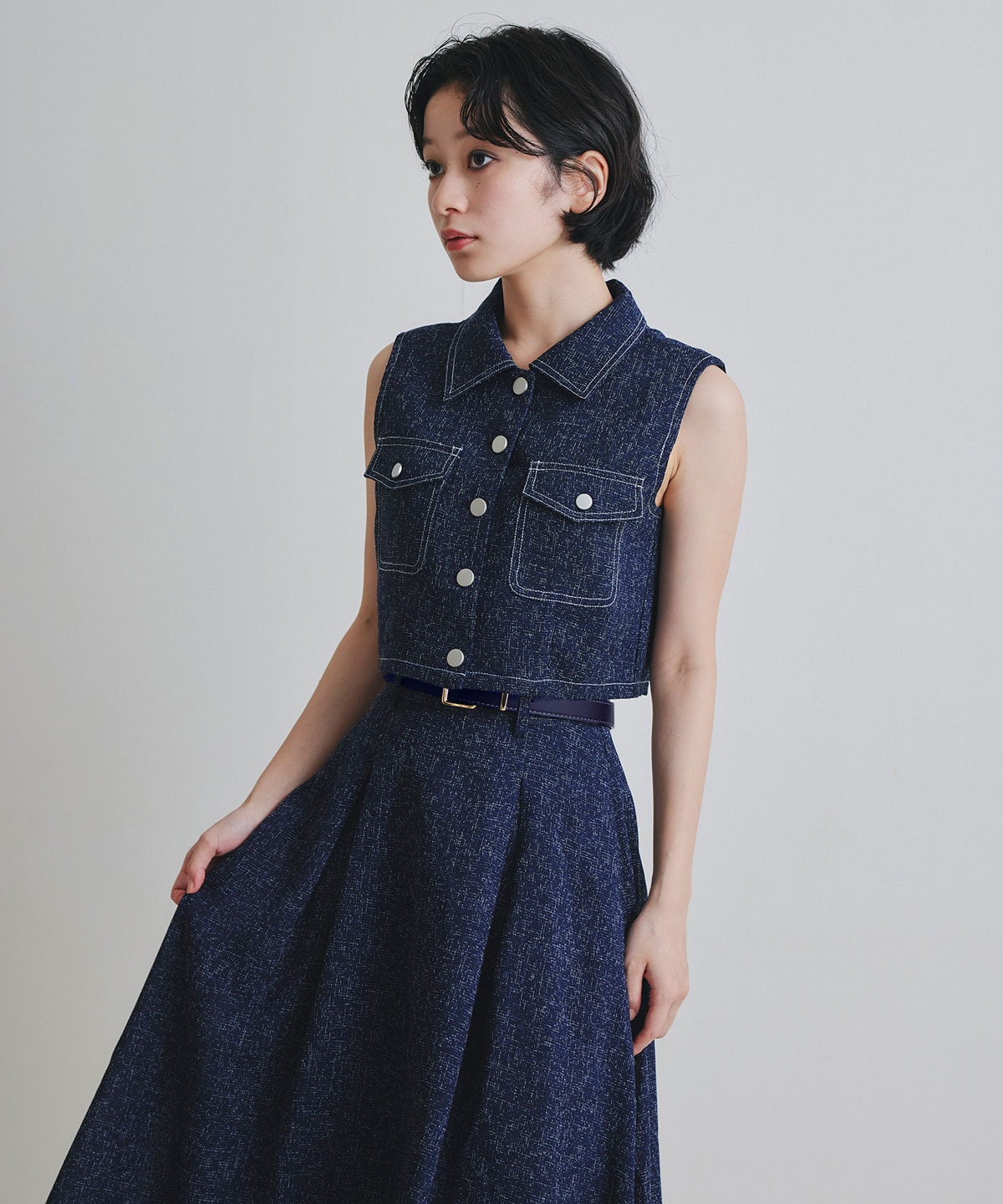 サマーツイードベスト×ロングフレアスカート