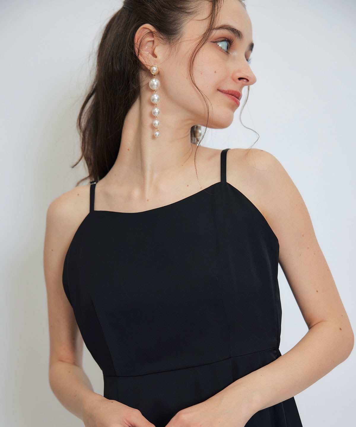 チェックシアーチュールケープ×キャミソールフレアロングドレス