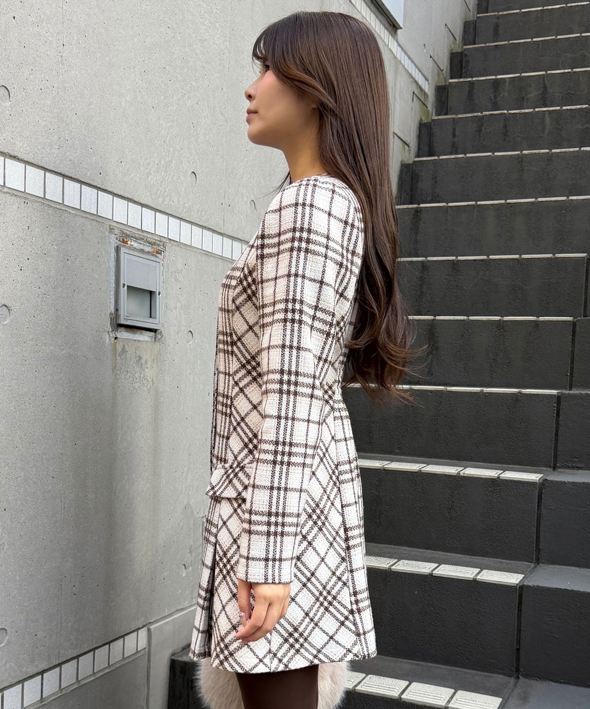 バイアスチェックツイードミニワンピース