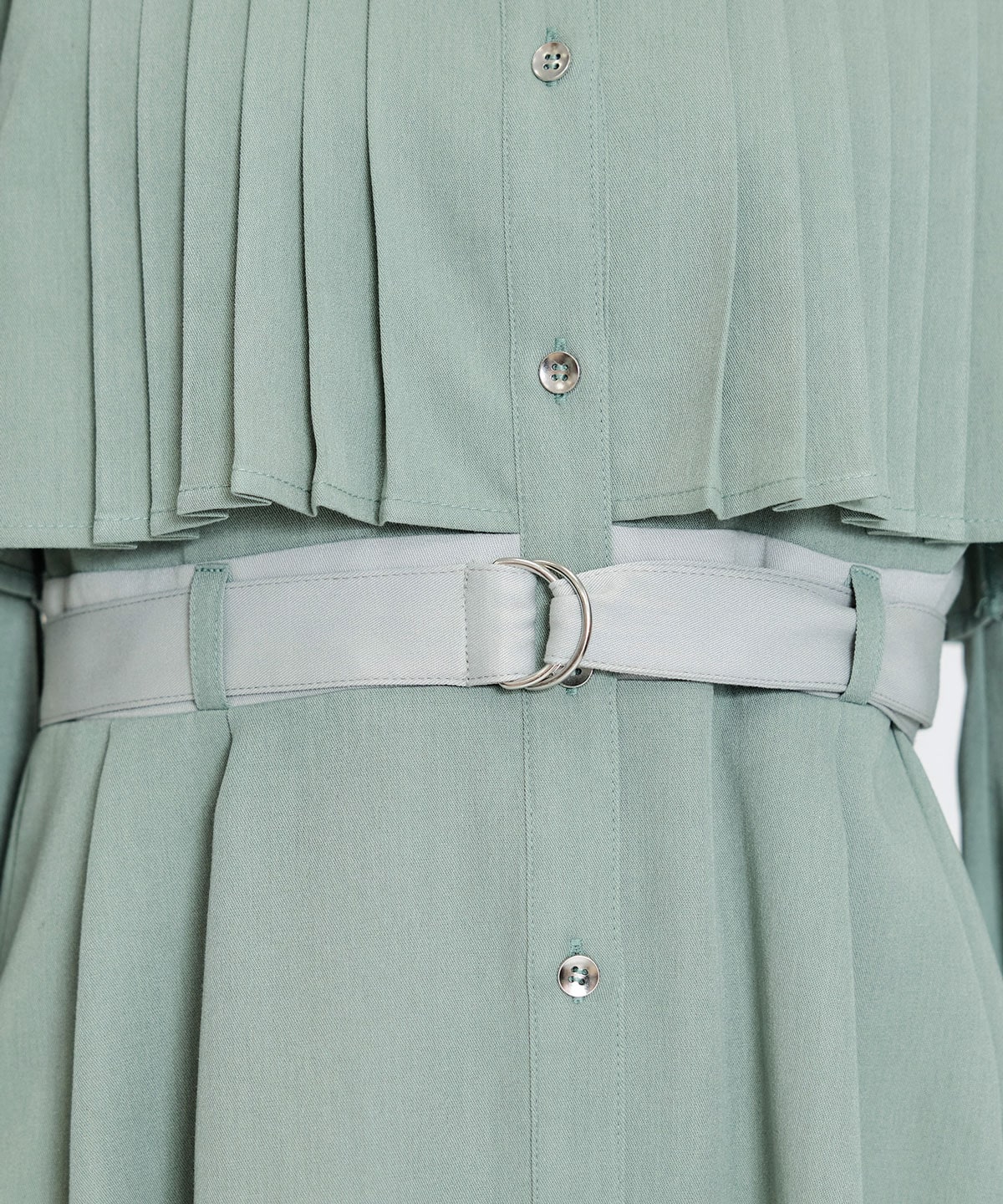 フロントプリーツリボンタイフレアロングワンピース