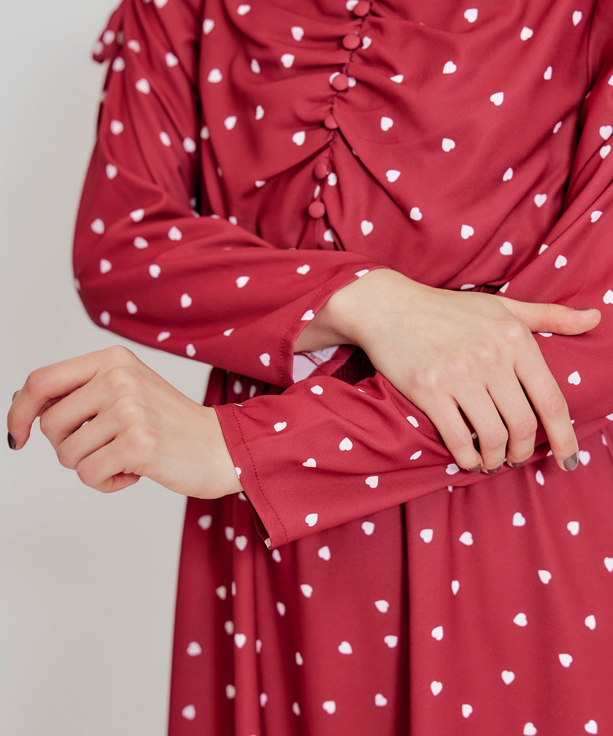 Love Me Heart ギャザーリボンロングフレアワンピース