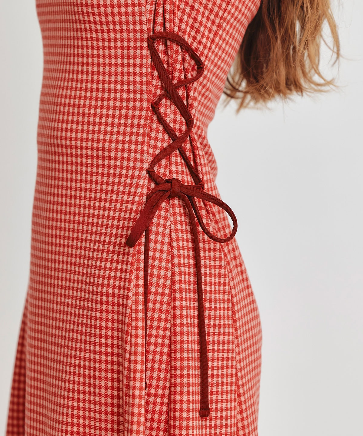 ポロカットレースアップフレアロングワンピース